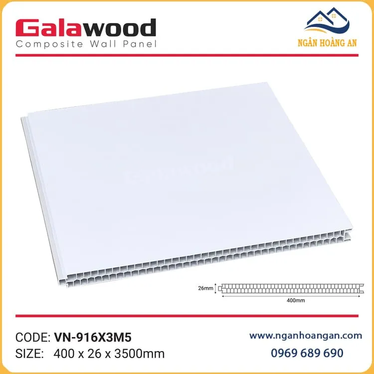 Tấm Vách Ngăn Phòng Nhựa PVC Trắng Trơn Galawood VN-916X3M5
