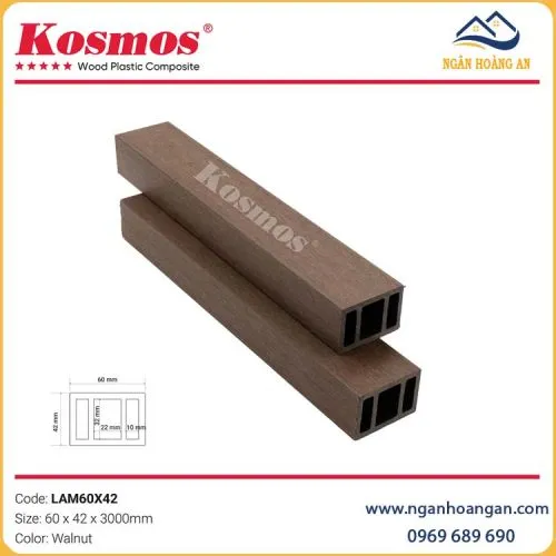 Thanh Lam Gỗ Nhựa 2 Lớp Phủ Polymer Kosmos Lam60X42 Walnut