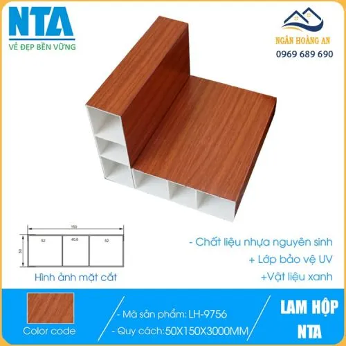 Thanh Lam Nhựa Giả Gỗ Trang Trí Cầu Thang NTA 50x150 LH-9756