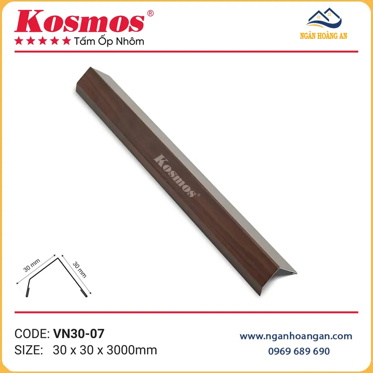 Thanh Nẹp V Trần Nhôm Kosmos VN30-07 Vân Gỗ Nâu Walnut