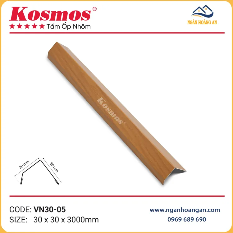 Thanh Nẹp V Nhôm Hợp Kim Kosmos VN30-05 Vân Gỗ Vàng Cam