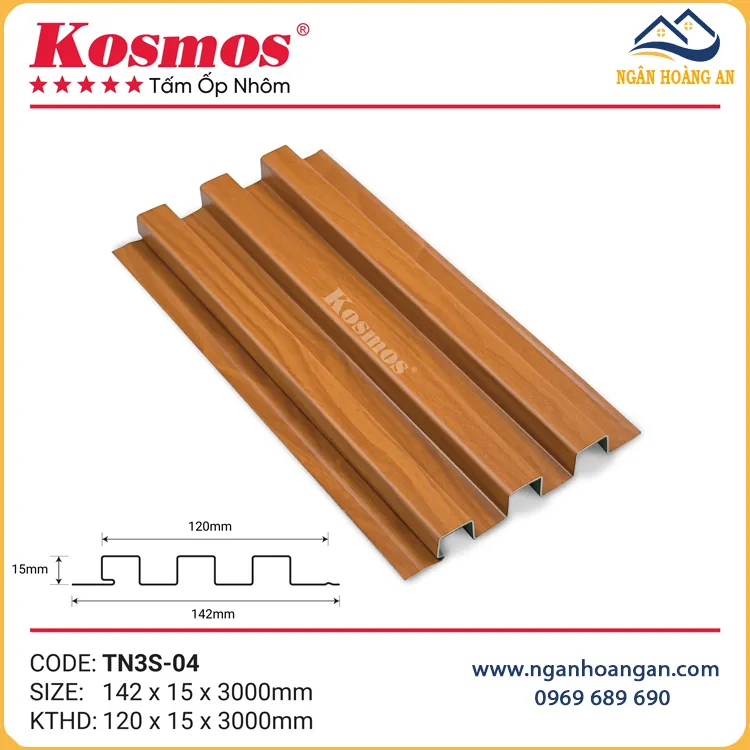 Trần Lam Nhôm 3 Sóng Kosmos TN3S-04 Vân Gỗ Cam Cánh Gián