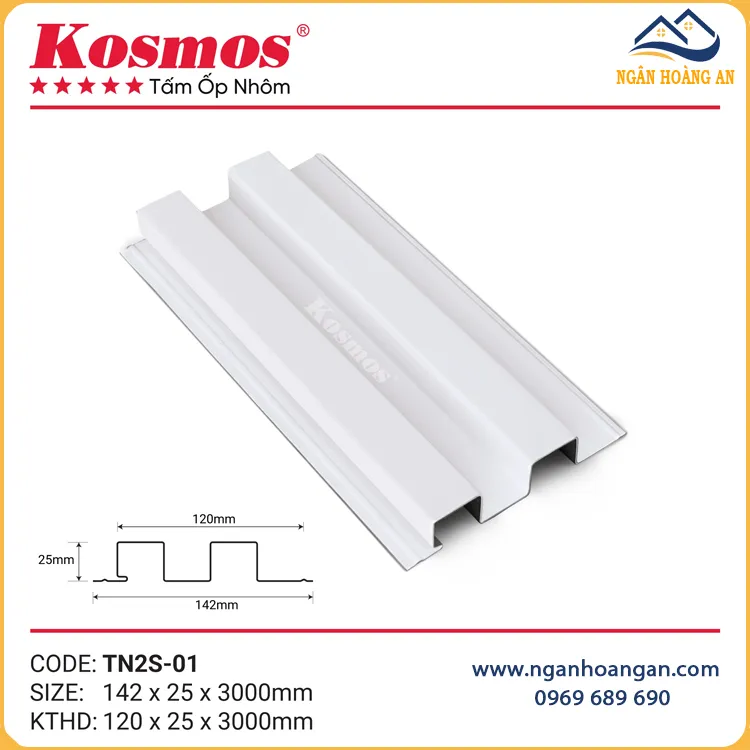 Trần Nhôm 2 Sóng Cao Kosmos TN2S-01 Màu Trắng
