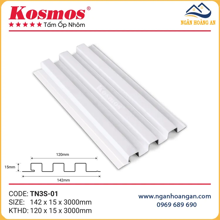 Trần Nhôm Lam 3 Sóng Kosmos TN3S-01 Màu Trắng
