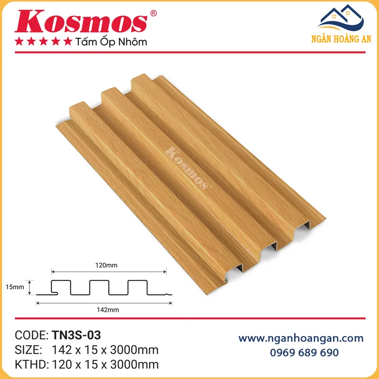 Trần Nhôm Kosmos 3 Sóng TN3S-03 Vân Gỗ Vàng Sồi