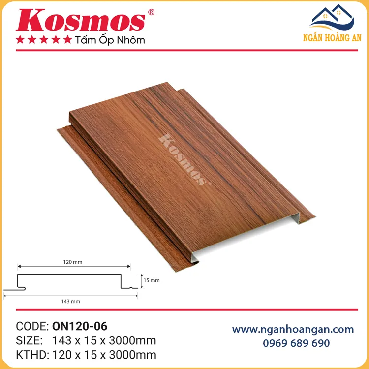 Trần Nhôm Phẳng 120mm Kosmos ON120-06 Vân Gỗ Nâu Đỏ