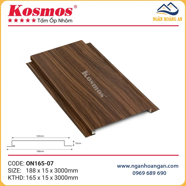 Trần Nhôm Phẳng 165mm Kosmos ON165-07 Vân Gỗ Nâu Walnut
