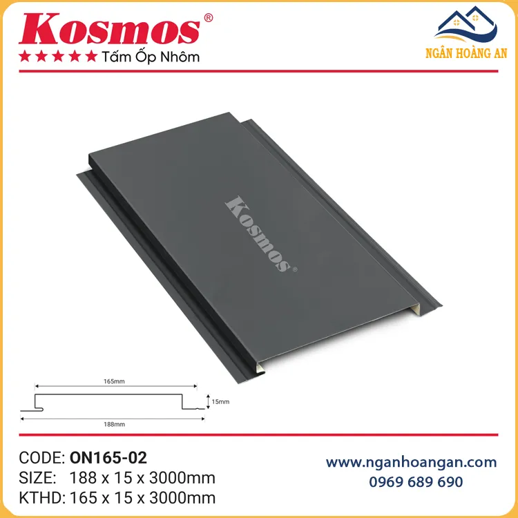 Trần Nhôm Phẳng Ốp Mái Hiên Kosmos ON165-02 Màu Xám