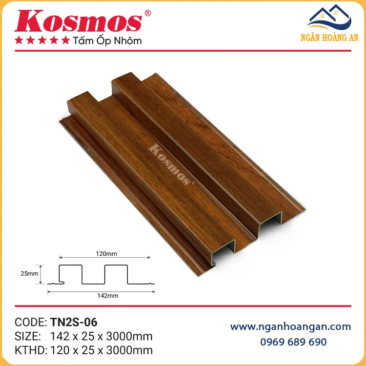 Trần Nhôm Lam 2 Sóng Cao Kosmos TN2S-06 Vân Gỗ Nâu Đỏ