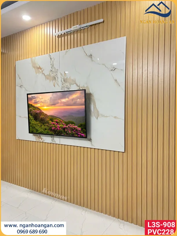 Trang Trí Nhà Sang Trọng Nhờ Ốp Vách Tivi Lam Sóng Và PVC Giả Đá