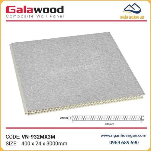 Vách Ngăn 2 Mặt Nhựa PVC Galawood 24mm VN-932MX3M Vân Vải Xám