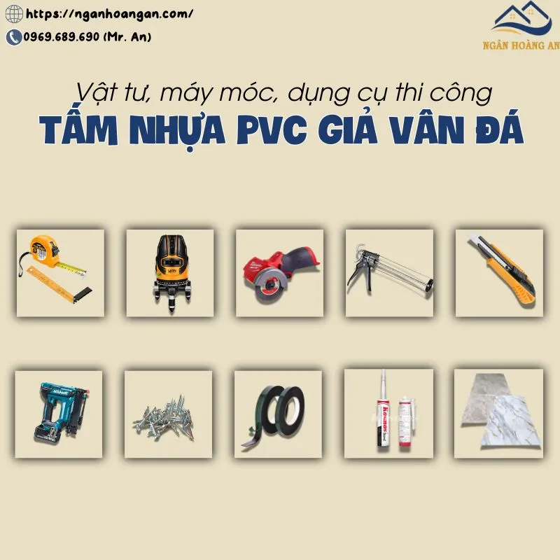 Chuẩn Bị Dụng Cụ Thi Công Và Vật Tư Tấm Nhựa PVC Giả Vân Đá