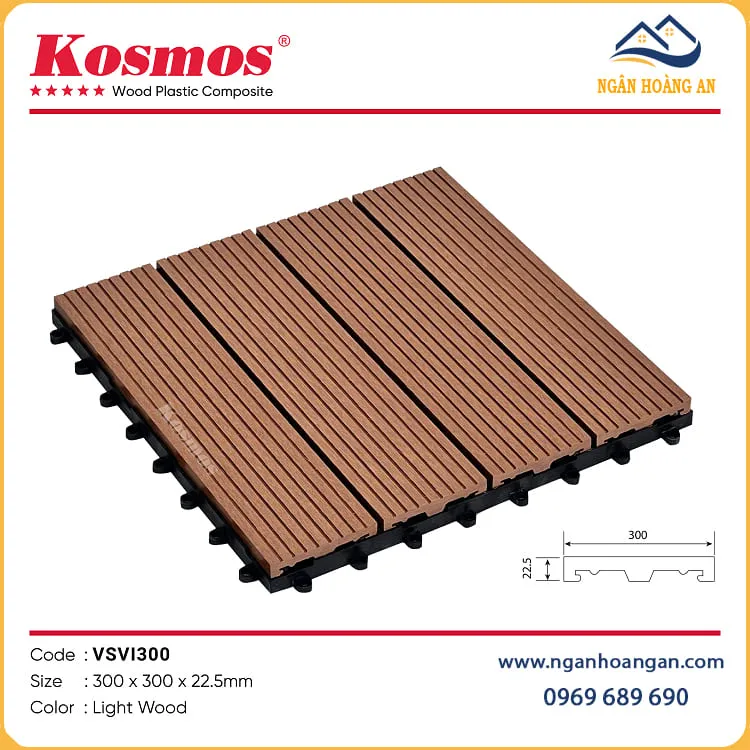 Vỉ Gỗ Nhựa Lót Ban Công Ngoài Trời Vân Sọc Kosmos VSVI300 Light Wood