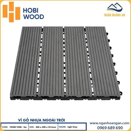 Vỉ Gỗ Nhựa Lót Sàn Hồ Bơi Vân Sọc Hobiwood Light Grey