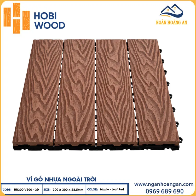 Vỉ Gỗ Nhựa Lót Sàn Sân Vườn  Hobiwood Vân 3D-Maple-Leaf Red