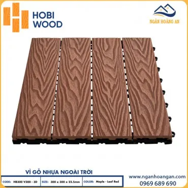 Vỉ Gỗ Nhựa Lót Sàn Sân Vườn  Hobiwood Vân 3D-Maple-Leaf Red