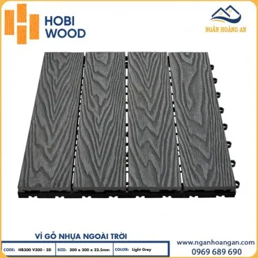 Vỉ Gỗ Nhựa Ngoài Trời Lót Sàn Ban Công Hobiwood Vân 3D-Light Grey