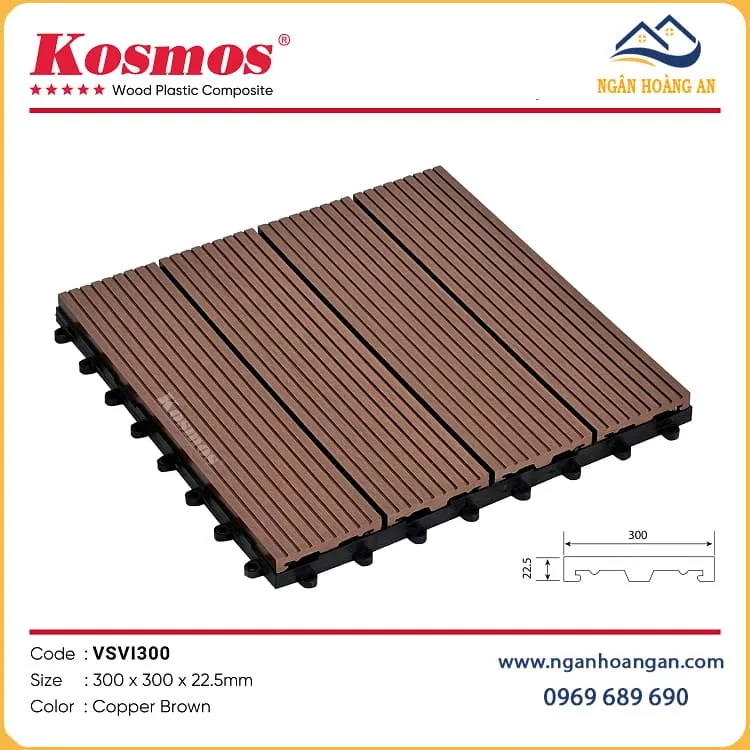 Vỉ Lót Sàn Gỗ Nhựa Ngoài Trời Vân Sọc Kosmos VSVI300 Copper Brown