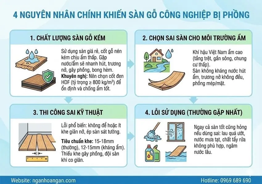 4 Nguyên Nhân Chính Khiến Sàn Gỗ Công Nghiệp Bị Phồng
