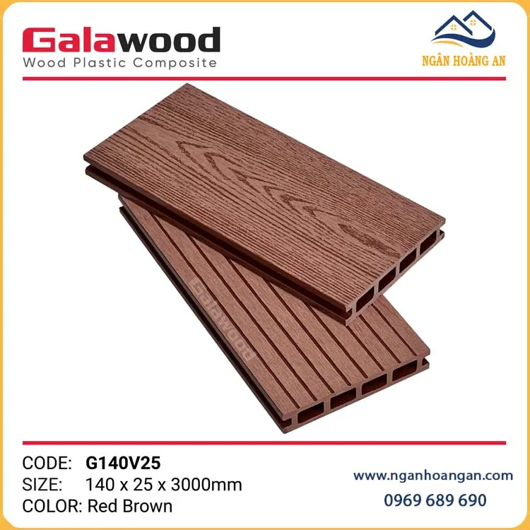 Lót Sàn Gỗ Nhựa Ngoài Trời Galawood G140V25 Red Brown