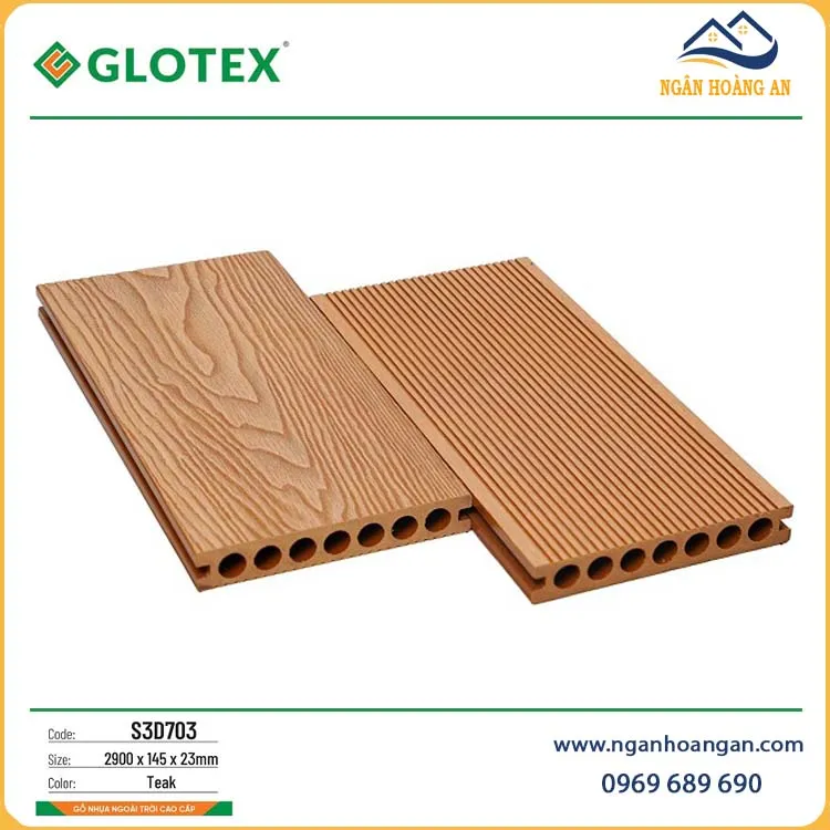 Lót Sàn Gỗ Nhựa Ngoài Trời Glotex S3D703 Teak