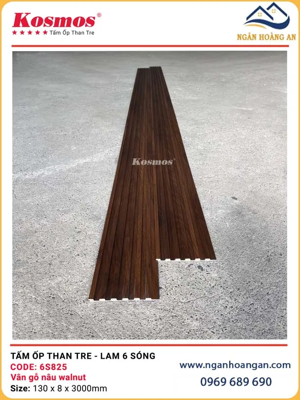 Tấm Ốp Than Tre Lam Sóng Kosmos 6S825 Vân Gỗ Nâu Walnut 