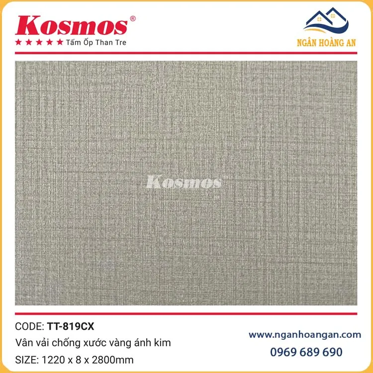 Tấm Ốp Than Tre Vân Vải Vàng Ánh Kim Kosmos TT-819CX Tấm Ốp Than Tre Vân Vải Vàng Ánh Kim Kosmos TT-819CX