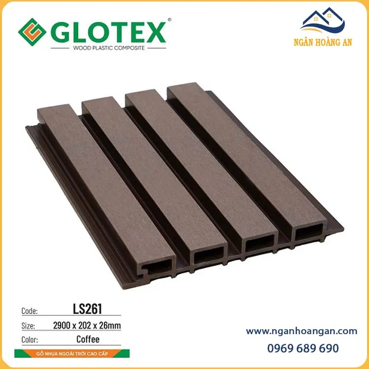 Ốp Trần Lam Sóng Gỗ Nhựa Ngoài Trời Glotex Coffee LS261