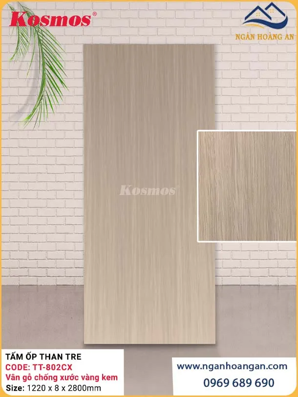Ốp Trần Tấm Ốp Than Tre Vân Gỗ Vàng Kem Kosmos TT-802CX