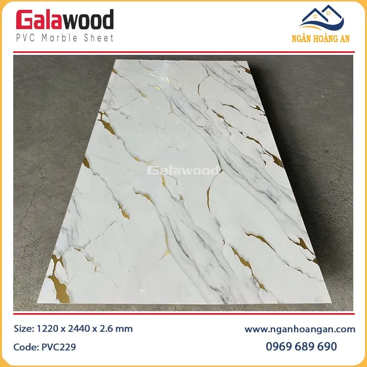 Tấm Ốp Tường PVC Giả Đá Dát Vàng Galawood PVC229