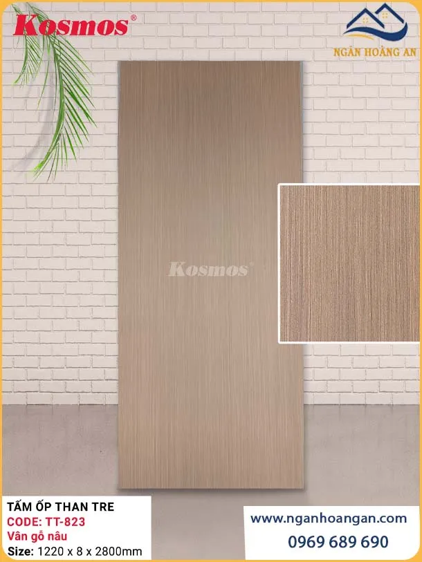 Ốp Tường Tấm Ốp Than Tre Vân Gỗ Nâu Kosmos TT-823