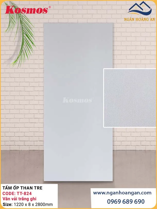 Ốp Tường Tấm Ốp Than Tre Vân Vải Trắng Ghi Kosmos TT-824