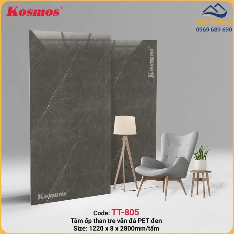 Tấm Ốp Tường Than Tre Vân Đá PET Đen Kosmos TT-805 Tấm Ốp Tường Than Tre Vân Đá PET Đen Kosmos TT-805