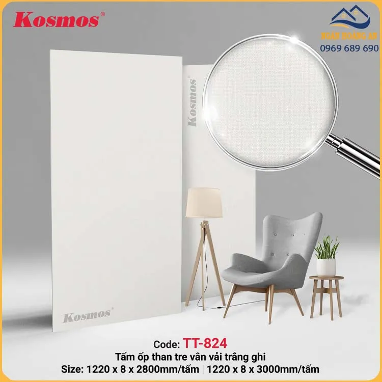 Ốp Tường Tấm Ốp Than Tre Vân Vải Trắng Ghi Kosmos TT-824