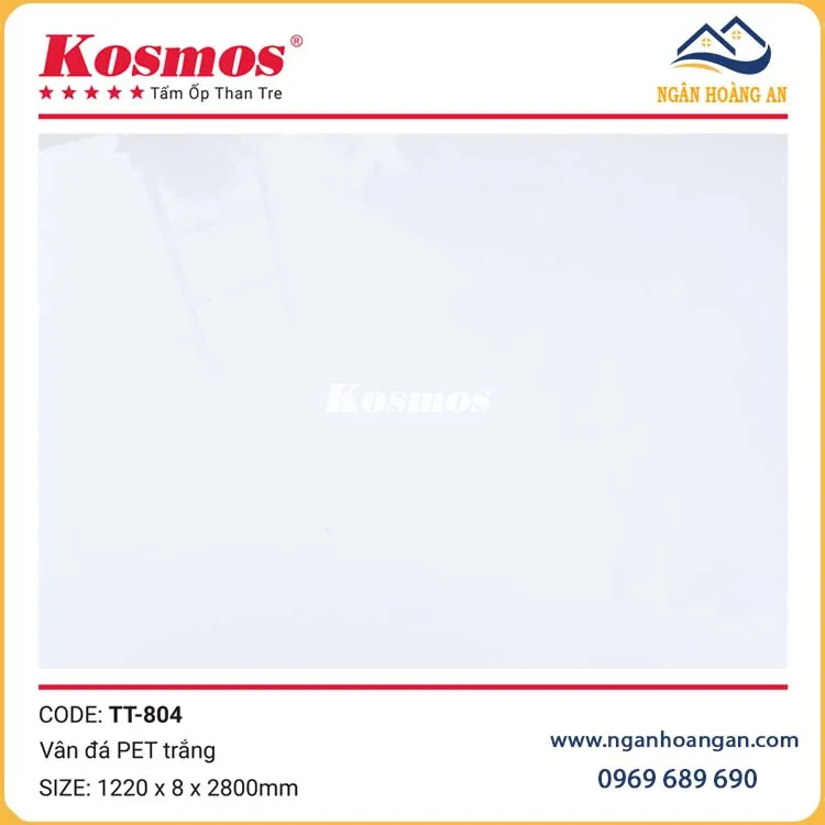  Tấm Ốp Than Tre Kosmos Vân Đá PET Trắng TT-804