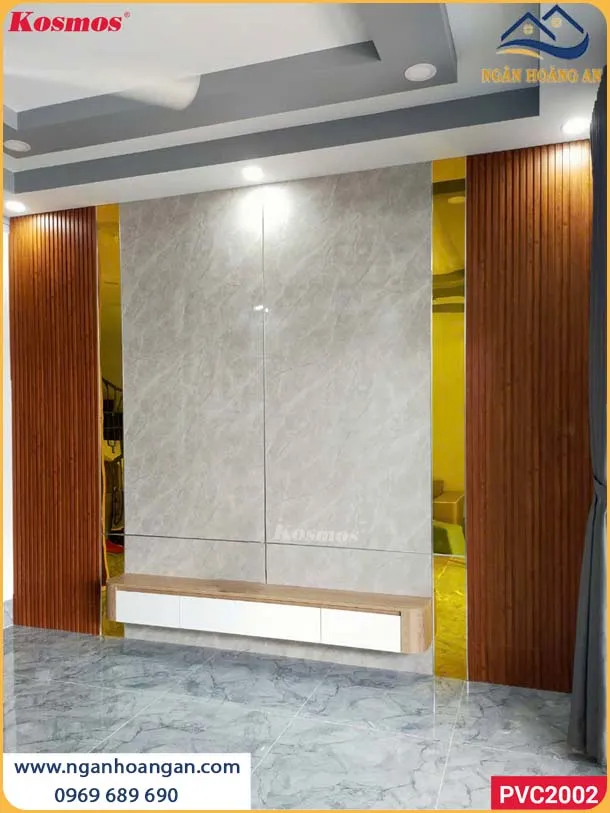 Thi Công Tấm PVC Giả Bê Tông Vách Tivi Không Bám Bụi, Dễ Lau Chùi