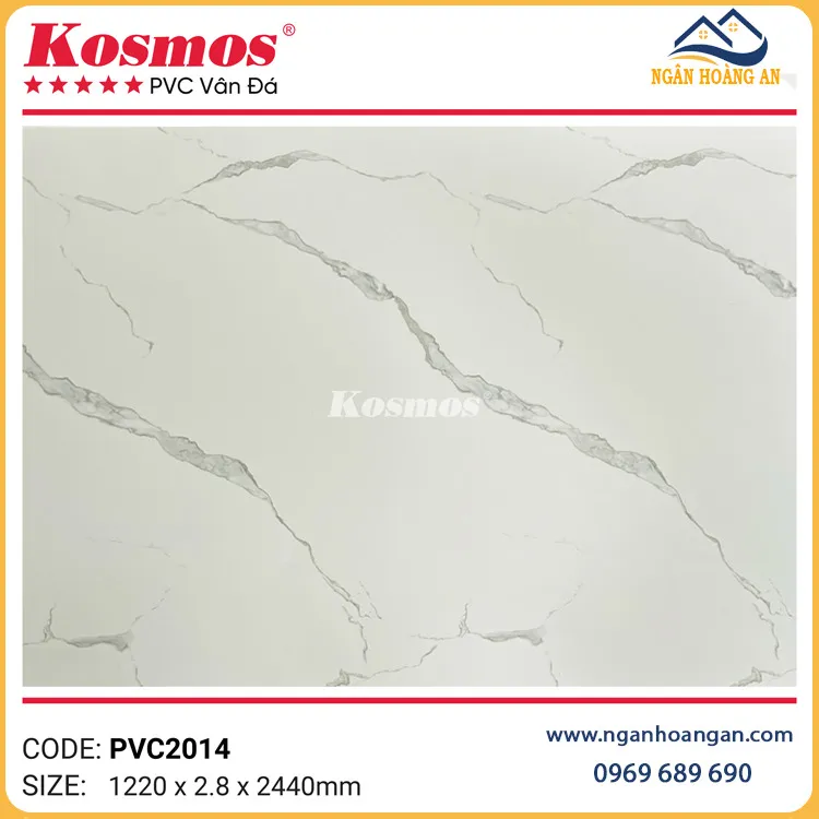 Tấm Ốp PVC Giả Vân Đá Kosmos PVC2014 Màu Trắng Vân Mây Tấm Ốp PVC Giả Vân Đá Kosmos PVC2014 Màu Trắng Vân Mây