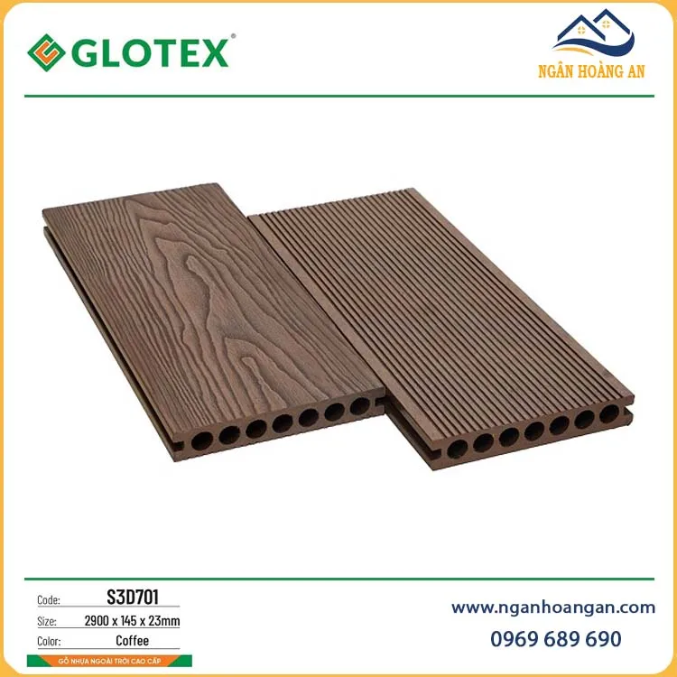 Sàn Ban Công Gỗ Nhựa Ngoài Trời Glotex S3D701 Coffee