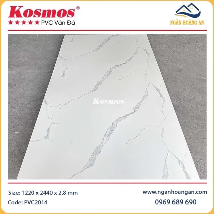 Tấm Ốp PVC Giả Vân Đá Kosmos PVC2014 Màu Trắng Vân Mây Tấm Ốp PVC Giả Vân Đá Kosmos PVC2014 Màu Trắng Vân Mây