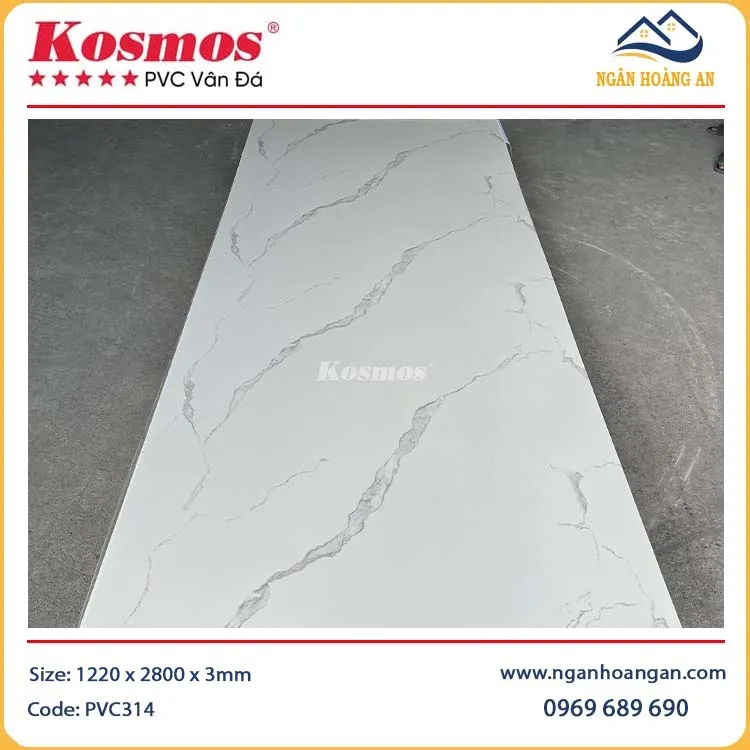 PVC Giả Đá Ốp Tường Màu Trắng Vân Mây Kosmos PVC314