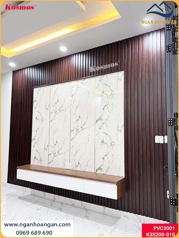 Thi Công Tấm PVC Giả Đá Vách Tivi Không Bám Bụi, Dễ Lau Chùi Thi Công Tấm PVC Giả Đá Vách Tivi Không Bám Bụi, Dễ Lau Chùi