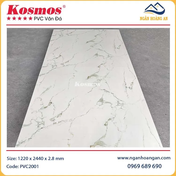 Tấm Ốp PVC Giả Đá Màu Trắng Vân Mây Kosmos PVC2001
