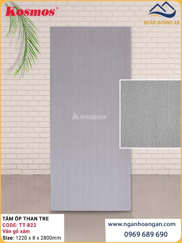 Tấm Ốp Đa Năng Sợi Than Tre Vân Gỗ Xám Kosmos TT-822