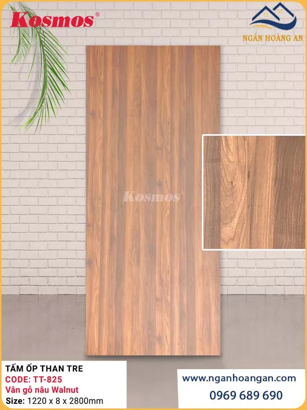 Tấm Ốp Đa Năng Sợi Than Tre Vân Gỗ Nâu Walnut Kosmos TT-825