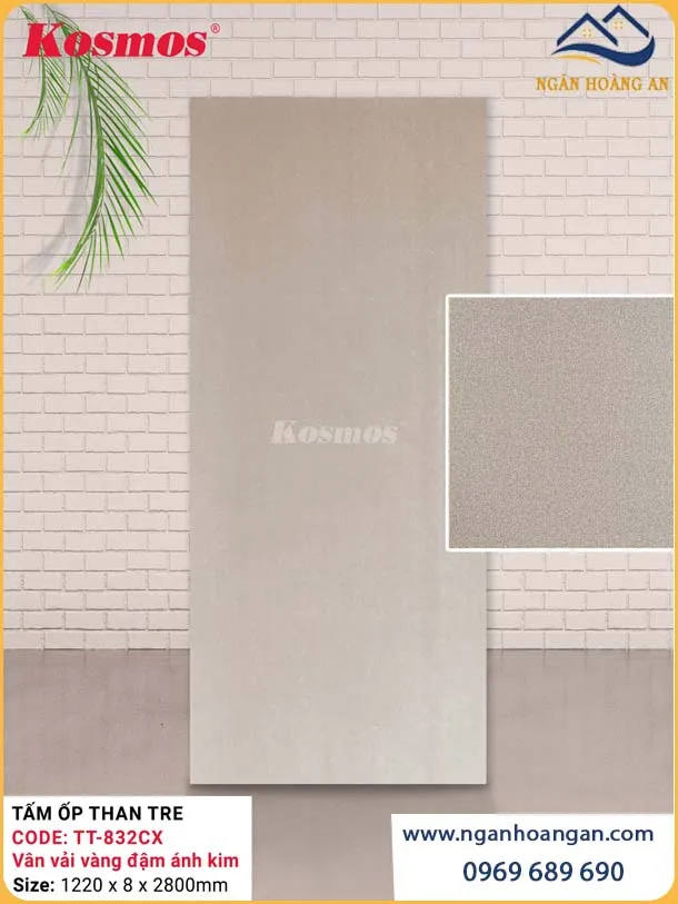 Tấm Ốp Đa Năng Sợi Than Tre Vân Vải Vàng Ánh Kim Kosmos TT-832CX
