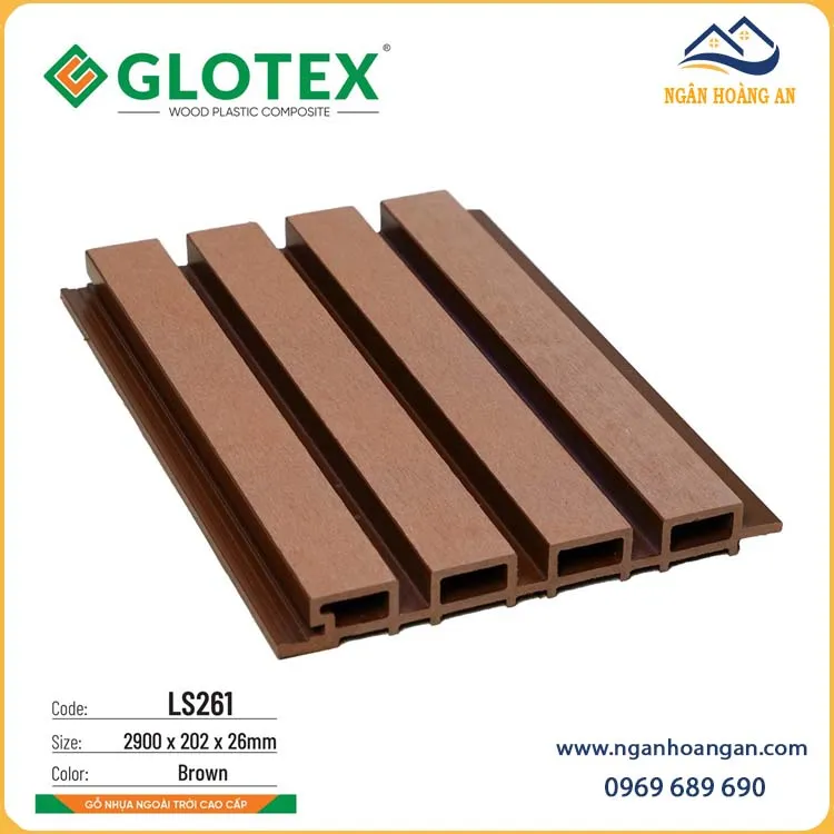 Tấm Ốp Lam Sóng Gỗ Nhựa Ngoài Trời Glotex LS261 Brown