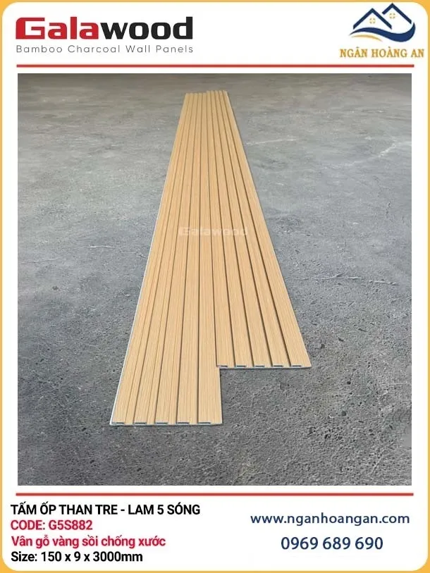 Tấm Ốp Lam Sóng Than Tre Galawood Vân Gỗ Vàng Sồi G5S882