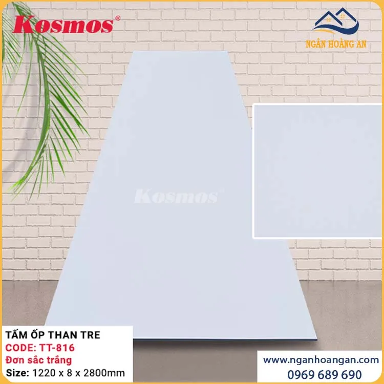 Tấm Ốp Tường Than Tre Đơn Sắc Trắng Kosmos TT-816