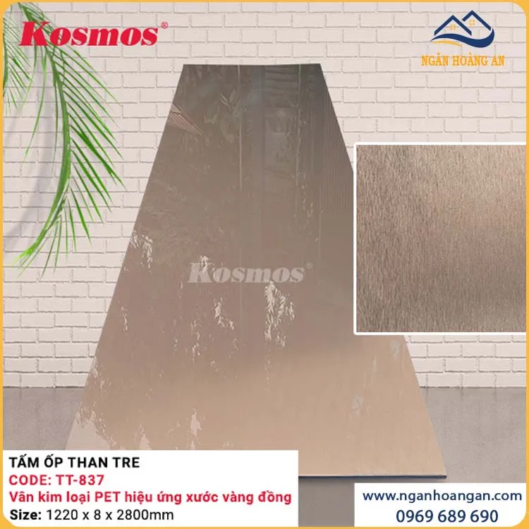Tấm Ốp Tường Than Tre Kosmos Vân Kim Loại PET Xước Vàng Đồng TT-837 Tấm Ốp Tường Than Tre Kosmos Vân Kim Loại PET Xước Vàng Đồng TT-837