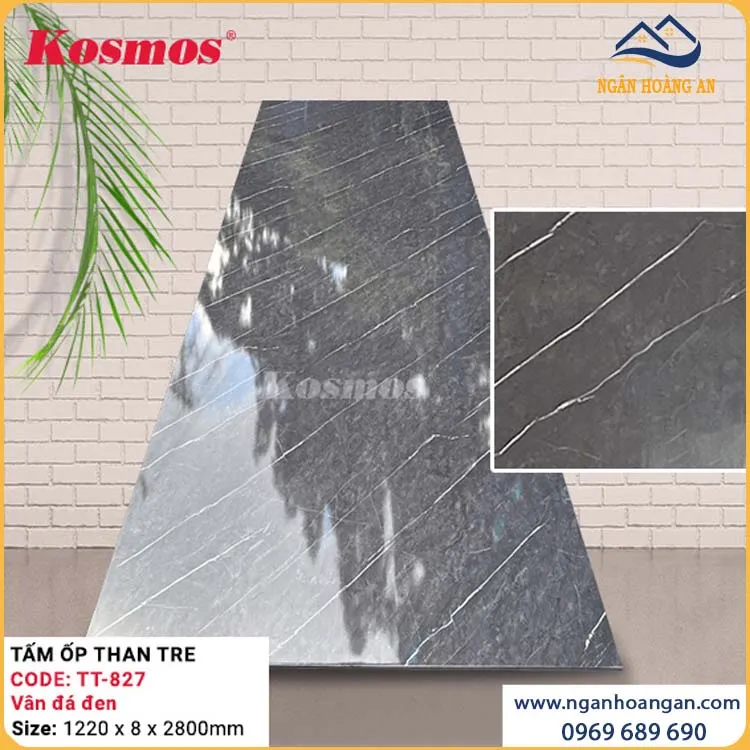 Tấm Ốp Đa Năng Sợi Than Tre Kosmos TT-827 Vân Đá Đen